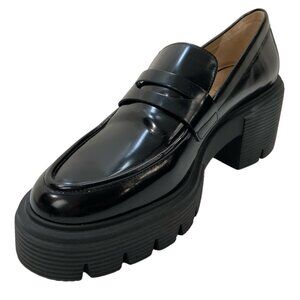 Stuart Weitzman Soho Loafer Shoes 7B Black Platform Logo Patent Heritage Fall